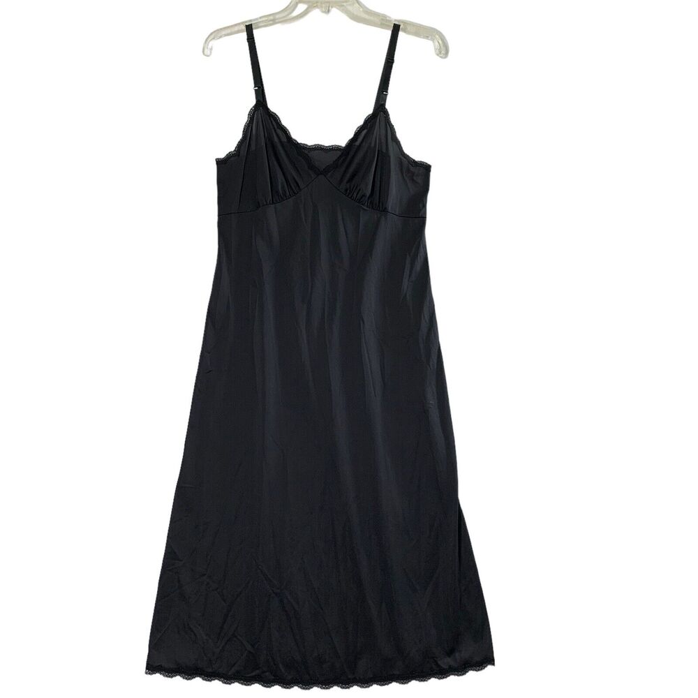 Vtg Shadowline Full Slip Womens 36 Bust Black Nylon Lace Slip Dress Whimsygoth